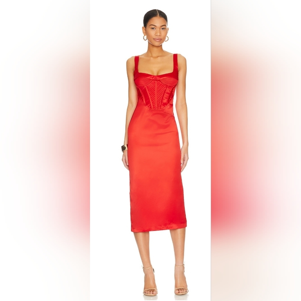  Red Elodie Midi Dress in Fire Red Bardot Size M/L
